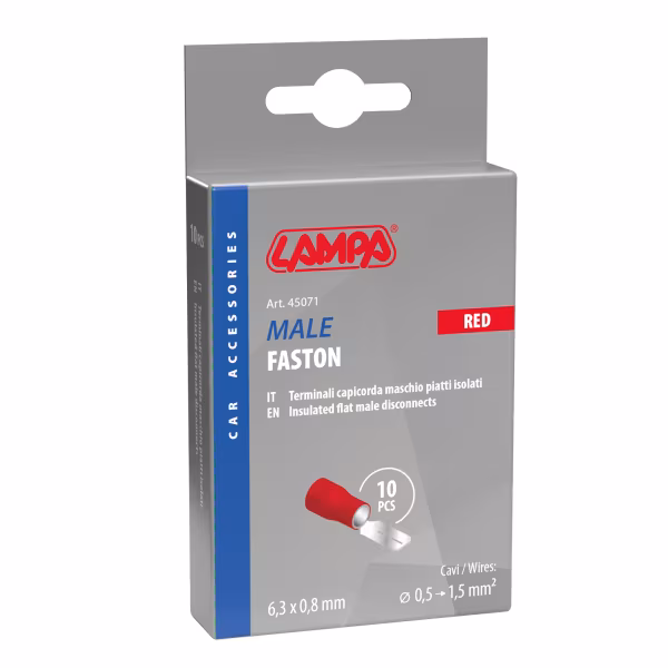 Lampa 10 terminali - capicorda maschio piatti - Rosso