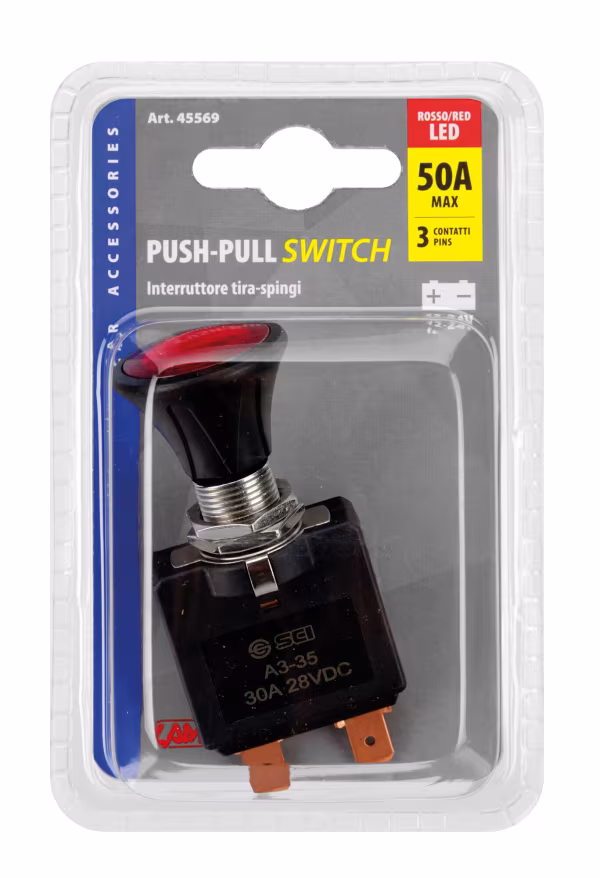Lampa Interruttore tira-spingi con spia a Led - 12/24V - 50A