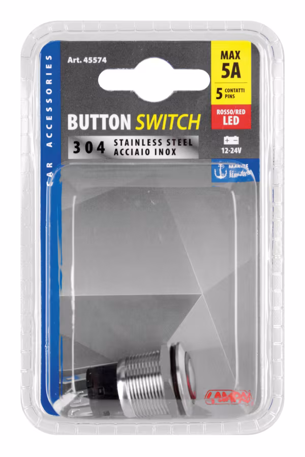 Lampa Interruttore a pulsante con spia a Led, 12/24V