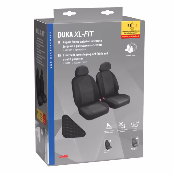 Lampa Duka XL-Fit, coppia coprisedili anteriori in tessuto jacquard e poliestere elasticizzati
