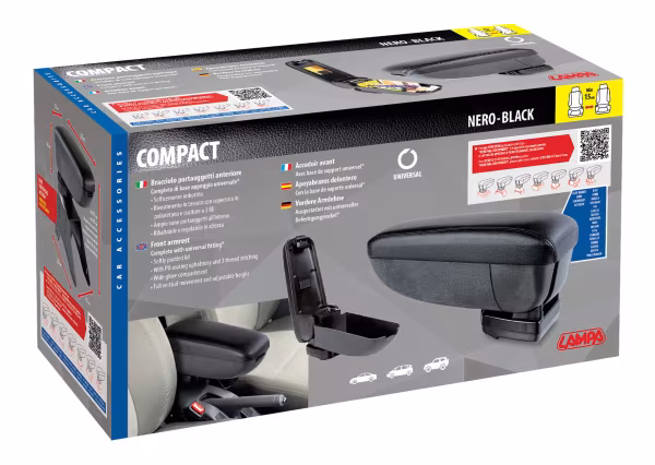 Lampa Compact, bracciolo 3 funzioni con doppio sistema di fissaggio - Nero