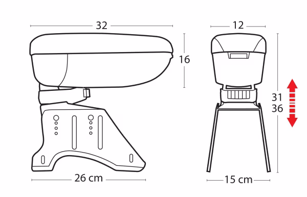 Lampa Compact, bracciolo 3 funzioni con doppio sistema di fissaggio - Nero