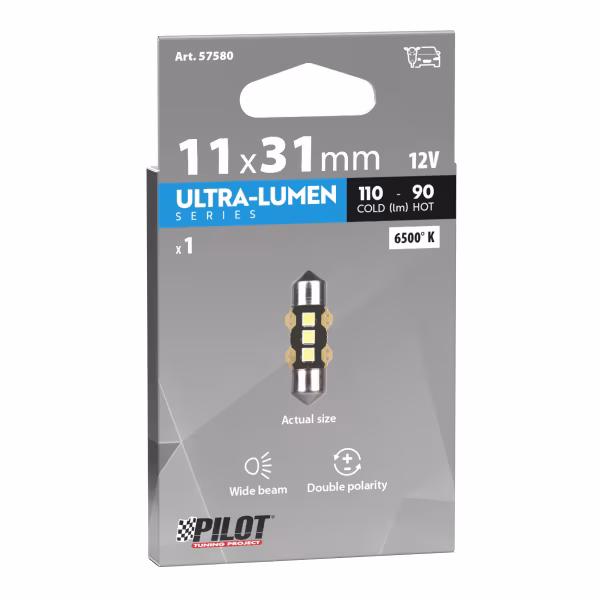 Pilot 12V Ultra-Lumen Series - 11,3x31 mm - SV8,5-8 - 1 pz  - Scatola - Bianco - Doppia polarità