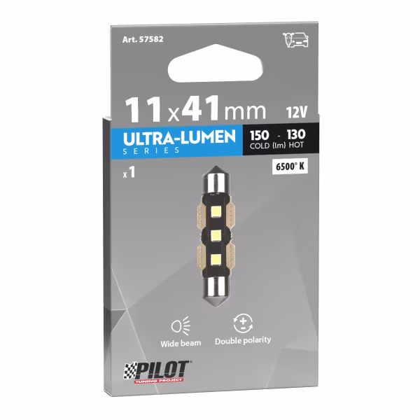 Pilot 12V Ultra-Lumen Series - 11,3x41 mm - SV8,5-8 - 1 pz  - Scatola - Bianco - Doppia polarità