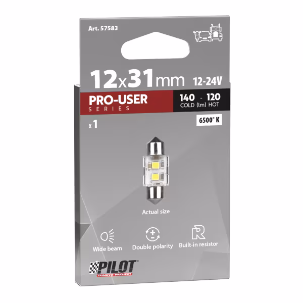 Pilot 12/24V Pro-User Series - 12,5x31 mm - SV8,5-8 - 1 pz  - Scatola - Bianco - Doppia polarità - Resistenza incorporata