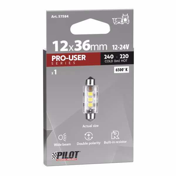 Pilot 12/24V Pro-User Series - 12,5x36 mm - SV8,5-8 - 1 pz  - Scatola - Bianco - Doppia polarità - Resistenza incorporata