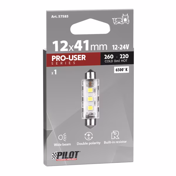 Pilot 12/24V Pro-User Series - 12,5x41 mm - SV8,5-8 - 1 pz  - Scatola - Bianco - Doppia polarità - Resistenza incorporata