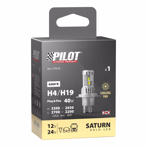 Pilot 12/24V Halo Led Saturn Series, kit conversione a Led - (H4-H19) - 40W - P43t / PU43t-3 - 1 pz  - Scatola