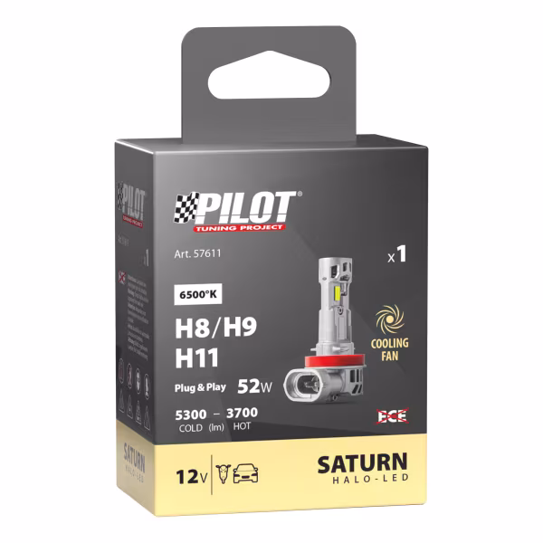 Pilot 12V Halo Led Saturn Series, kit conversione a Led - (H8-H9-H11) - 52W - PGJ19-X - 1 pz  - Scatola