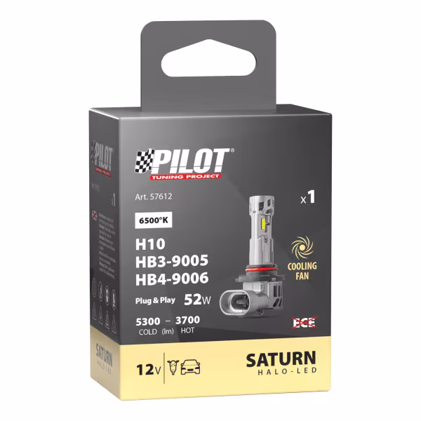Pilot 12V Halo Led Saturn Series, kit conversione a Led - (H10-HB3-HB4) - 52W - PY20d / P20d / P22d - 1 pz  - Scatola