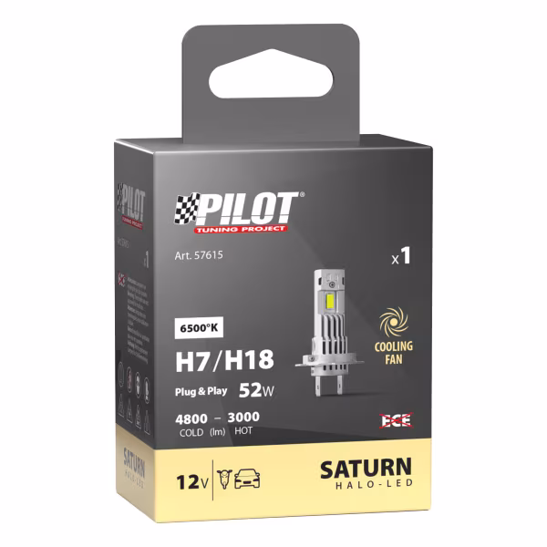 Pilot 12V Halo Led Saturn Series, kit conversione a Led - (H7-H18) - 52W - PX26d / PY26d-1 - 1 pz  - Scatola
