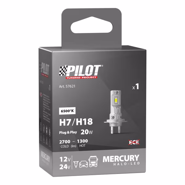Pilot 12/24V Halo Led Mercury Series, kit conversione a Led - (H7-H18) - 20W - PX26d / PY26d-1 - 1 pz  - Scatola