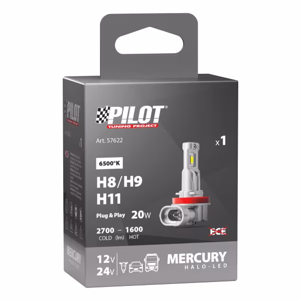Pilot 12/24V Halo Led Mercury Series, kit conversione a Led - (H8-H9-H11) - 20W - PGJ19-X - 1 pz  - Scatola