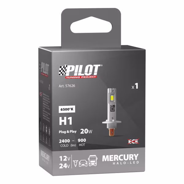 Pilot 12/24V Halo Led Mercury Series, kit conversione a Led - (H1) - 20W - P14,5s - 1 pz  - Scatola