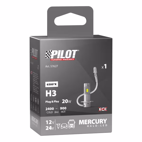 Pilot 12/24V Halo Led Mercury Series, kit conversione a Led - (H3) - 20W - PK22s - 1 pz  - Scatola