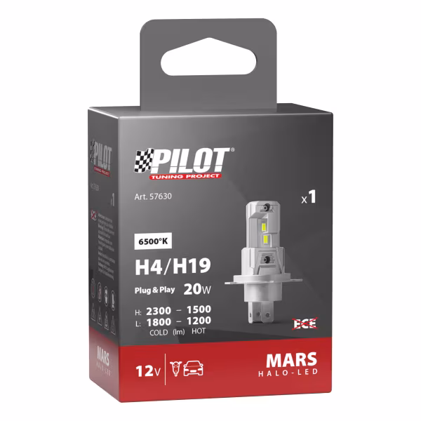 Pilot 12V Halo Led Mars Series, kit conversione a Led - (H4-H19) - 20W - P43t / PU43t-3 - 1 pz  - Scatola