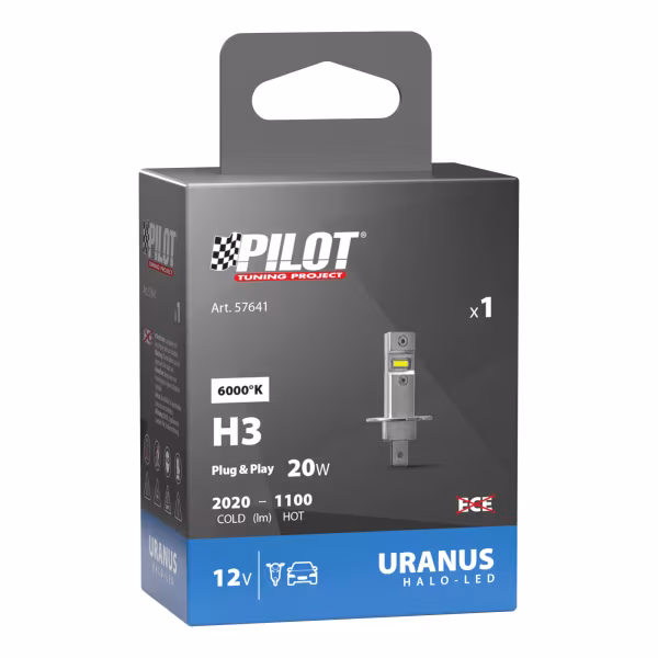 Pilot 12V Halo Led Uranus Series, kit conversione a Led - (H3) - 20W - PK22s - 1 pz  - Scatola