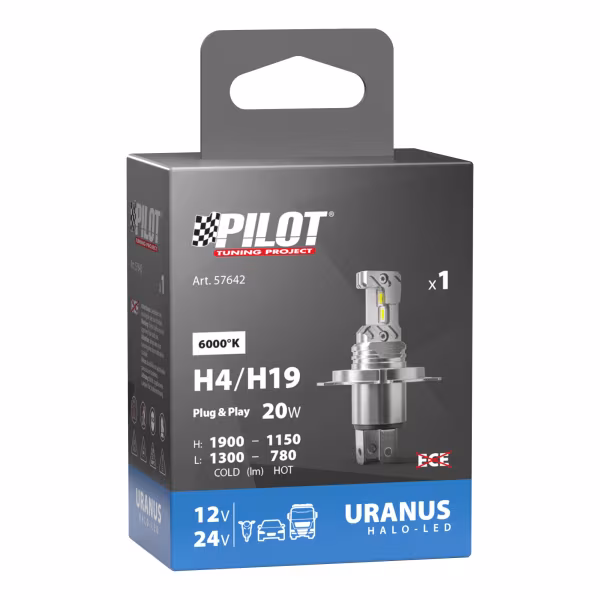 Pilot 12/24V Halo Led Uranus Series, kit conversione a Led - (H4-H19) - 20W - P43t / PU43t-3 - 1 pz  - Scatola