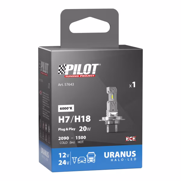 Pilot 12/24V Halo Led Uranus Series, kit conversione a Led - (H7-H18) - 20W - PX26d / PY26d-1 - 1 pz  - Scatola