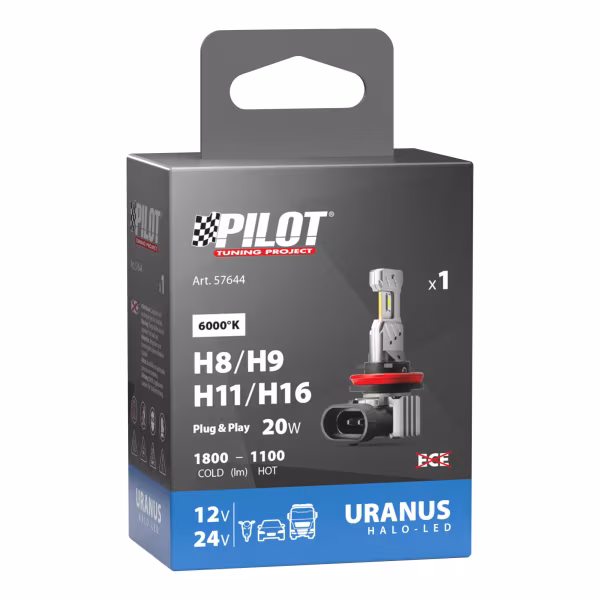 Pilot 12/24V Halo Led Uranus Series, kit conversione a Led - (H8-H9-H11-H16) - 20W - PGJ19-X - 1 pz  - Scatola