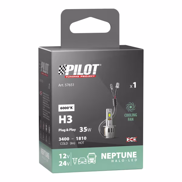Pilot 12/24V Halo Led Neptune Series, kit conversione a Led - (H3) - 35W - PK22s - 1 pz  - Scatola