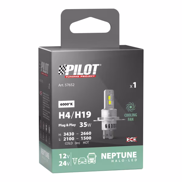 Pilot 12/24V Halo Led Neptune Series, kit conversione a Led - (H4-H19) - 35W - P43t / PU43t-3 - 1 pz  - Scatola