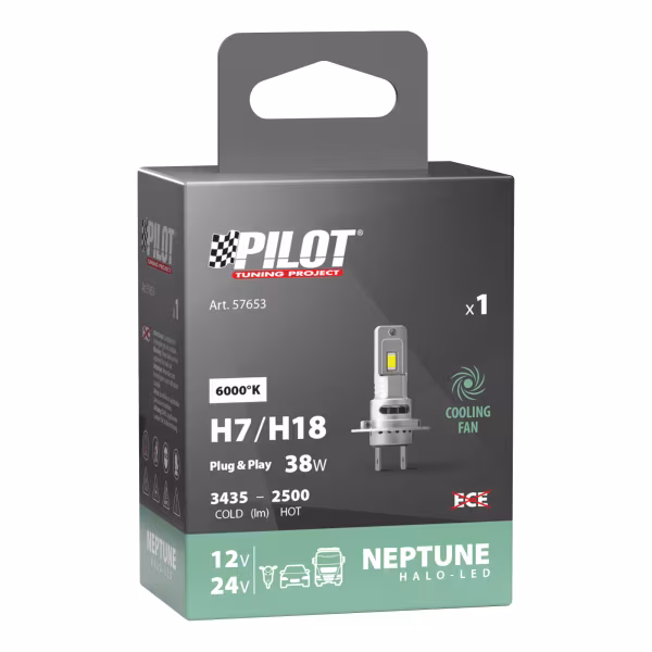 Pilot 12/24V Halo Led Neptune Series, kit conversione a Led - (H7-H18) - 35W - PX26d / PY26d-1 - 1 pz  - Scatola