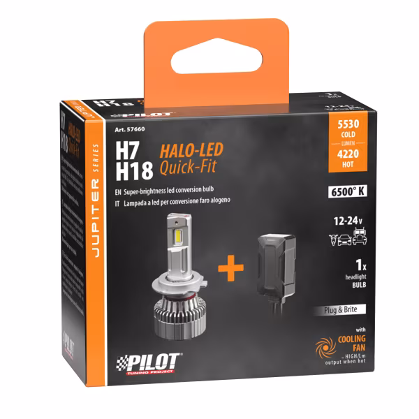 Pilot 12/24V Halo Led Jupiter Series Quick-Fit - (H7-H18) - 55W - PX26d / PY26d-1 - 1 pz  - Scatola