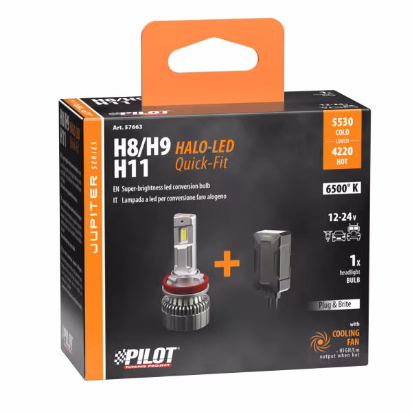 Pilot 12/24V Halo Led Jupiter Series Quick-Fit - (H8-H9-H11) - 55W - PGJ19-X - 1 pz  - Scatola