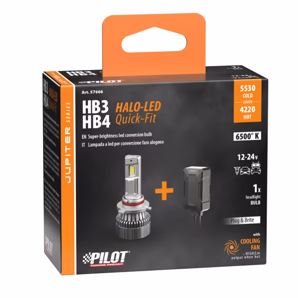 Pilot 12/24V Halo Led Jupiter Series Quick-Fit - (HB3-HB4) - 55W - P20d / P22d - 1 pz  - Scatola
