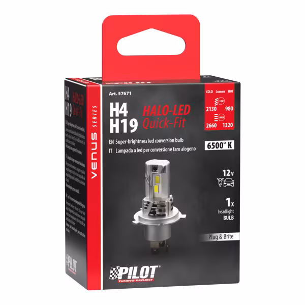 Pilot 12V Halo Led Venus Series Quick-Fit - (H4-H19) - 21W - P43t / PU43t-3 - 1 pz  - Scatola