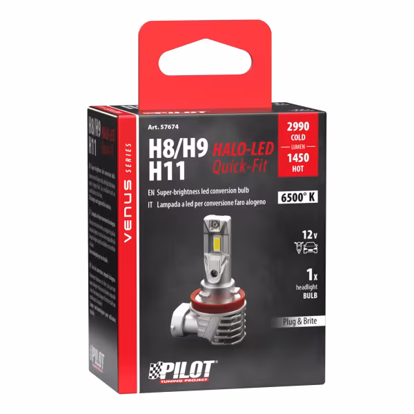 Pilot 12V Halo Led Venus Series Quick-Fit - (H8-H9-H11) - 10W - PGJ19-X - 1 pz  - Scatola
