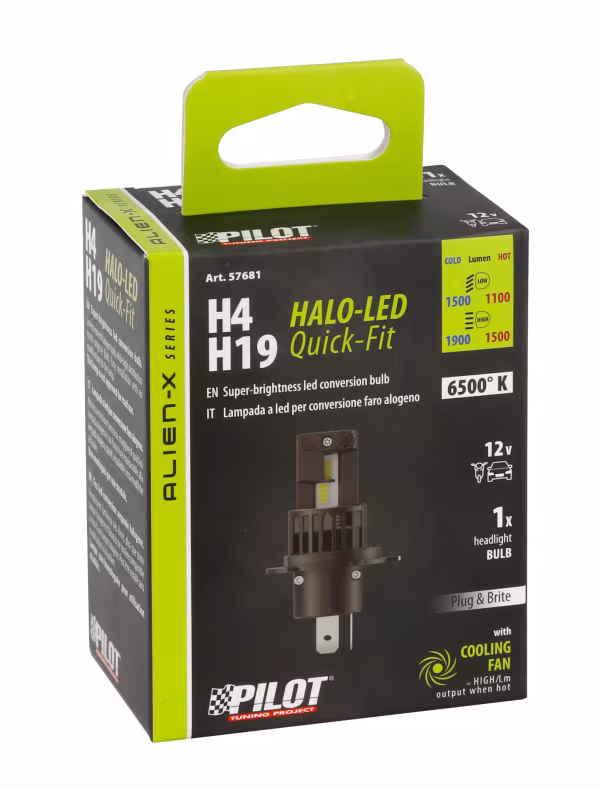 Pilot 12V Halo Led Alien-X Series Quick-Fit - (H4-H19) - 25W - P43t / PU43t-3 - 1 pz  - Scatola