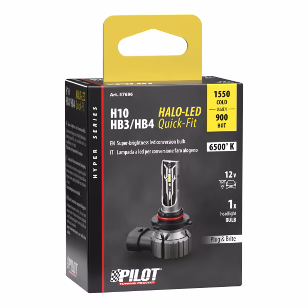 Pilot 12V Halo Led Hyper Series Quick-Fit - (H10-HB3-HB4) - 15W - PY20d / P20d / P22d - 1 pz  - Scatola