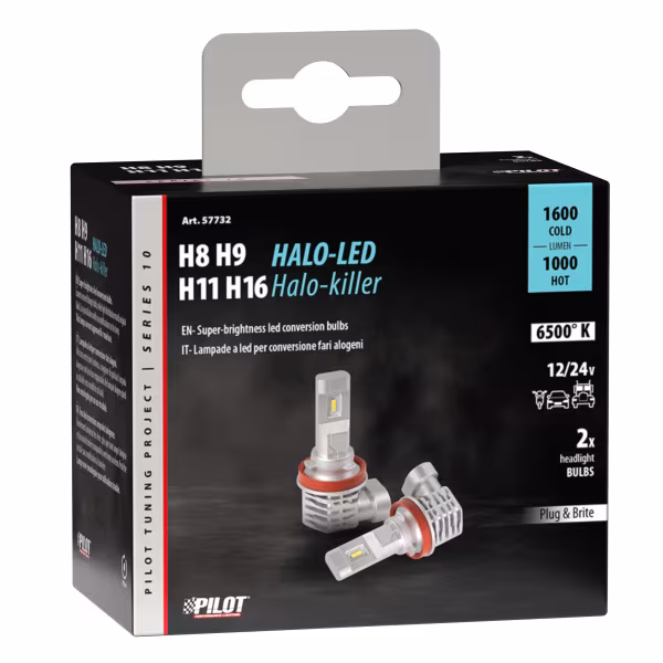 Pilot 12/24V Halo Led Serie 10 Halo Killer - (H8-H9-H11-H16) - 20W - PGJ19-X - 2 pz  - Scatola