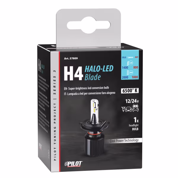 Pilot 12/24V Halo Led Serie 3 Blade - (H4) - 20W - P43t - 1 pz  - Scatola