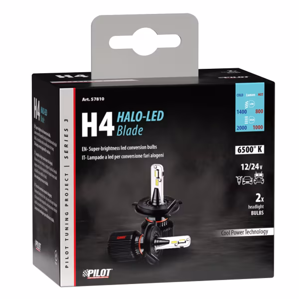 Pilot 12/24V Halo Led Serie 3 Blade - (H4) - 20W - P43t - 2 pz  - Scatola