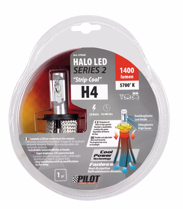 Pilot 12/24V Halo Led Serie 2 Strip-Cool - (H4) - 20W - P43t - 1 pz  - D/Blister