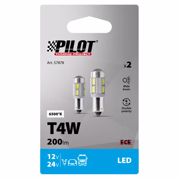 Pilot 12/24V Led Series - 10 SMD - (T4W) - BA9s - 2 pz  - Scatola - Bianco - Doppia polarità
