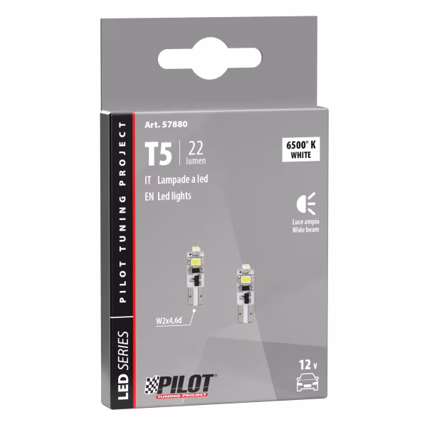 Pilot 12V Hyper-Led 3 - 3 SMD x 1 chip - (T5) - W2x4,6d - 2 pz  - Scatola - Bianco