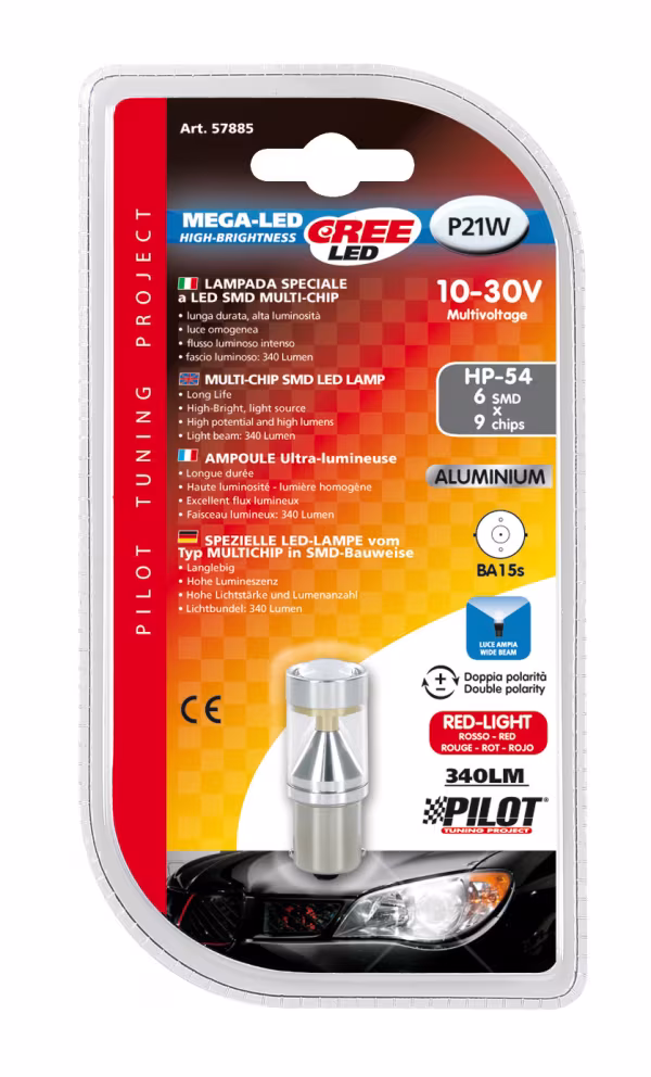 Pilot 12/24V Led Series - 6 SMD x 9 chips - (P21W) - BA15s - 1 pz  - D/Blister - Rosso