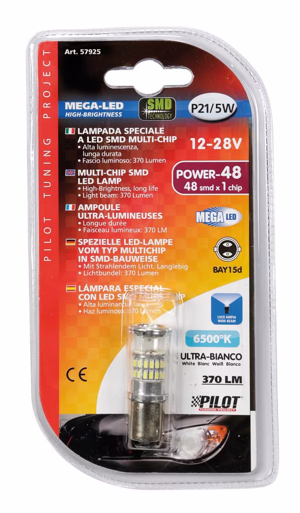 Pilot 12/24V Mega-Led 48 - 48 SMD x 1 chip - (P21/5W) - BAY15d - 1 pz  - D/Blister - Bianco