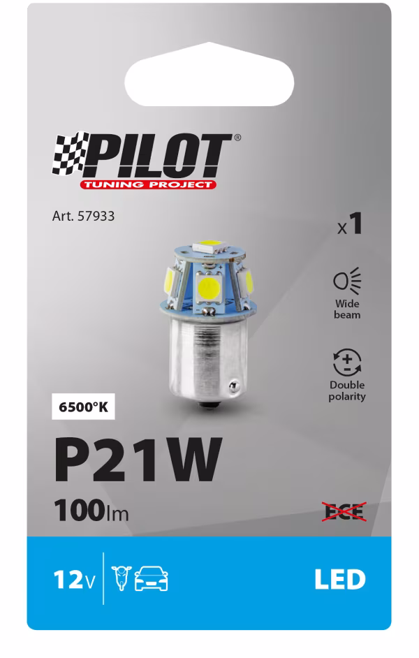 Pilot 12V Led Series - 6 SMD x 3 chips - (P21W) - BA15s - 1 pz  - Scatola - Bianco - Doppia polarità
