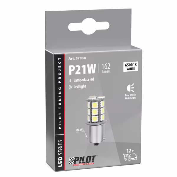 Pilot 12V Led Series - 18 SMD x 3 chips - (P21W) - BA15s - 1 pz  - Scatola - Bianco