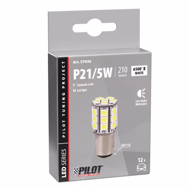 Pilot 12V Hyper-Led 81 - 27 SMD x 3 chips - (P21/5W) - BAY15d - 1 pz  - Scatola - Bianco