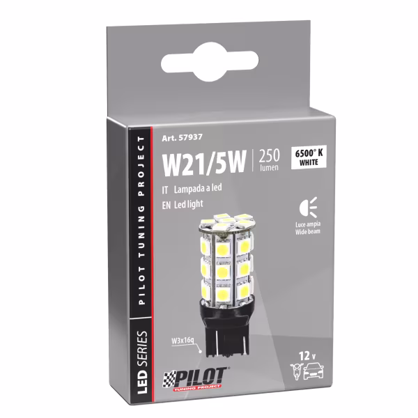 Pilot 12V Hyper-Led 81 - 27 SMD x 3 chips - (W21/5W) - W3x16q - 1 pz  - Scatola - Bianco