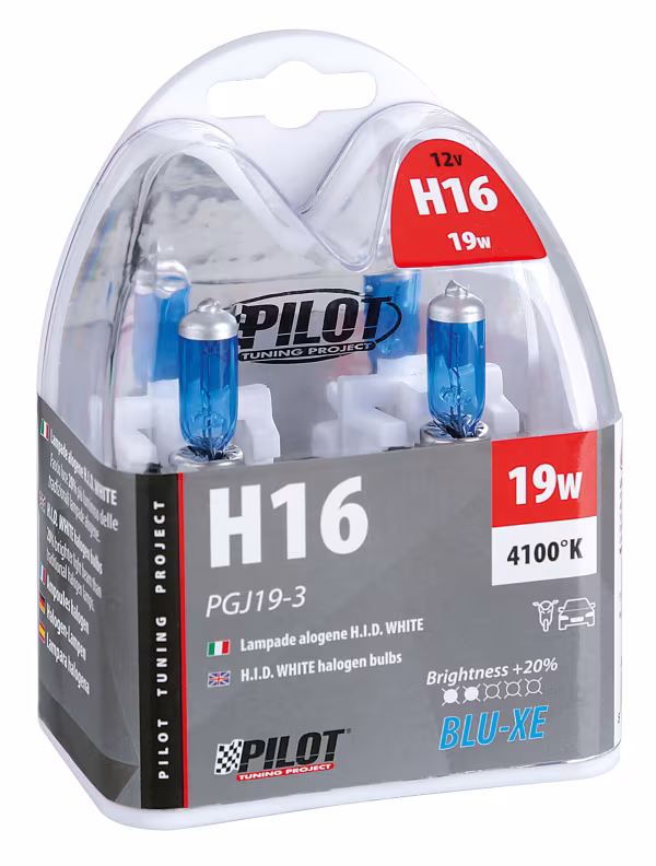 Pilot 12V Lampada alogena Blu-Xe - H16 - 19W - PGJ19-3 - 2 pz  - Scatola Plast.
