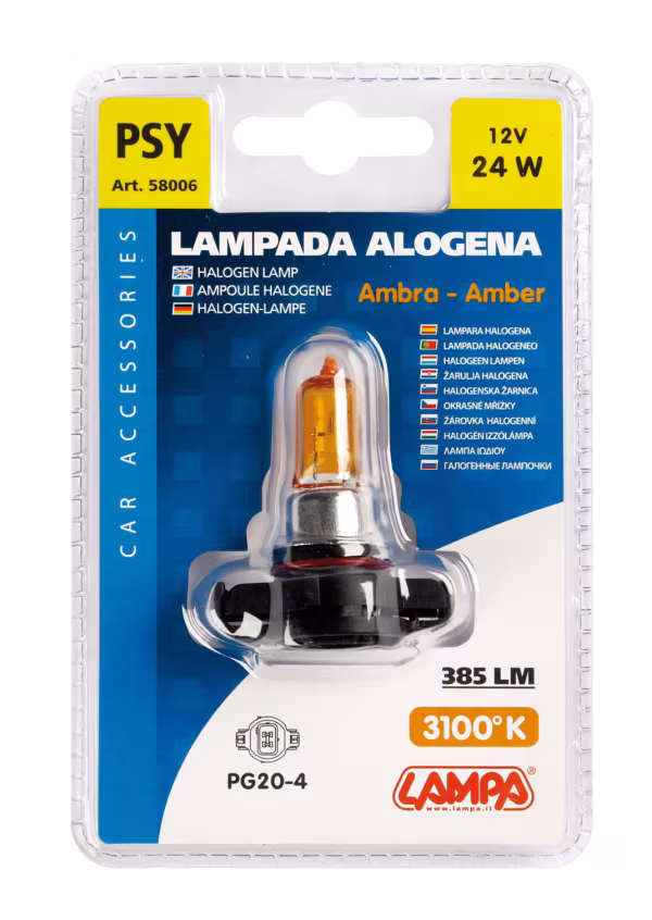 Lampa 12V Lampada alogena - PSY24W - 24W - PG20-4 - 1 pz  - D/Blister - Arancio