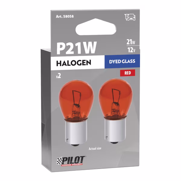 Pilot 12V Red Dyed Glass, Lampada 1 filamento - (P21W) - 21W - BA15s - 2 pz  - Scatola