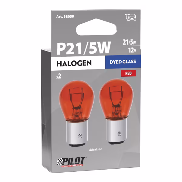 Pilot 12V Red Dyed Glass, Lampada 2 filamenti - (P21/5W) - 21/5W - BAY15d - 2 pz  - Scatola